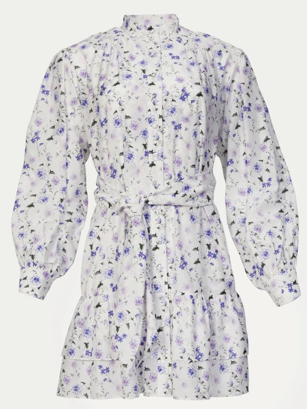 The Kooples Ditsy Floral Print Cotton Silk Mini Shirt Dress Button Long Sleeves